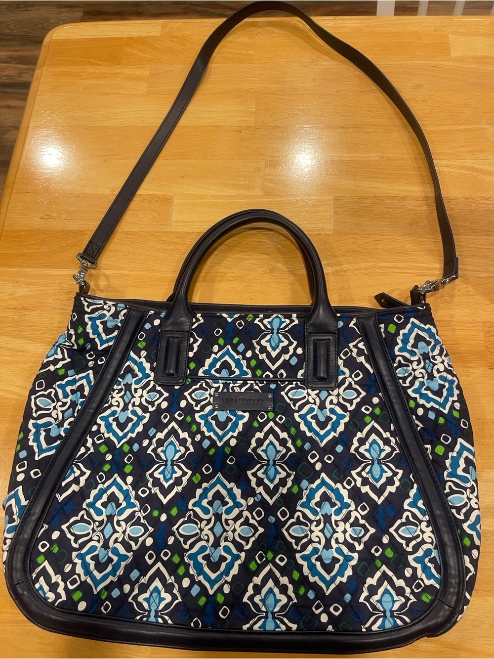 Vera Bradley Trapeze Tote Bag Ink Blue - EUC Shoulder Bag w/strap